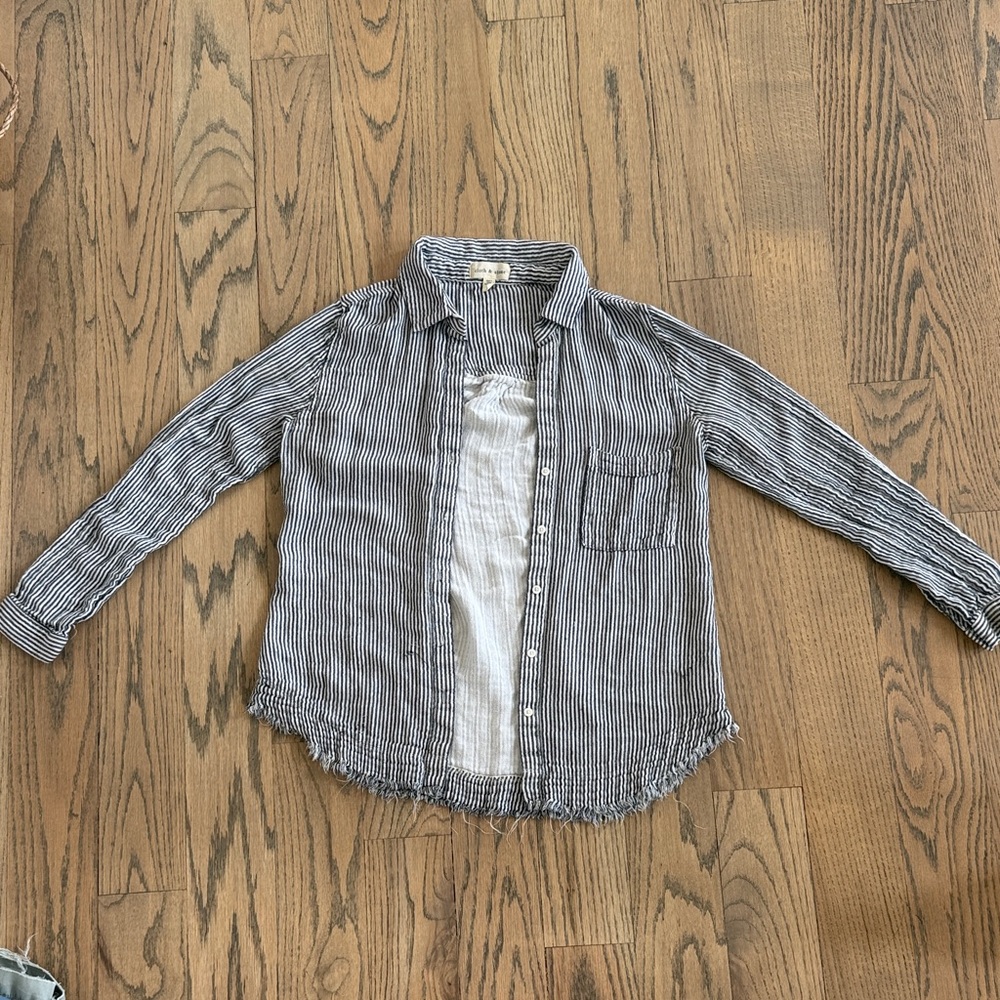 Cloth & Stone Women's Striped Button-Down Shirt - Black and White Size Medium